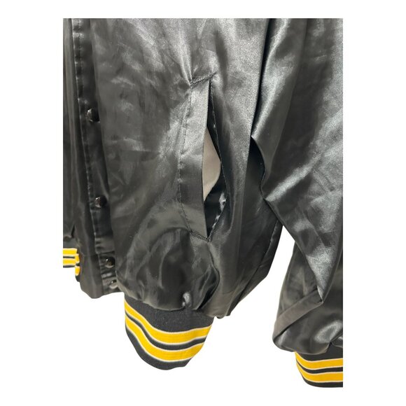 Hartwell Sports CAT Mens XL Black Satin Bomber Jacket Workwear Yellow Stripes - Picture 9 of 15